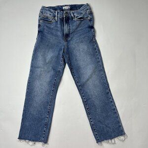 Good American Jeans Womens 26 Curved High Rise Straight Fray Distressed Denim